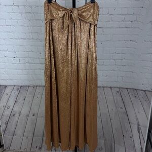 Free People Olivia Gold Metallic Front Bow Strapless Pleated Jumpsuit No Size